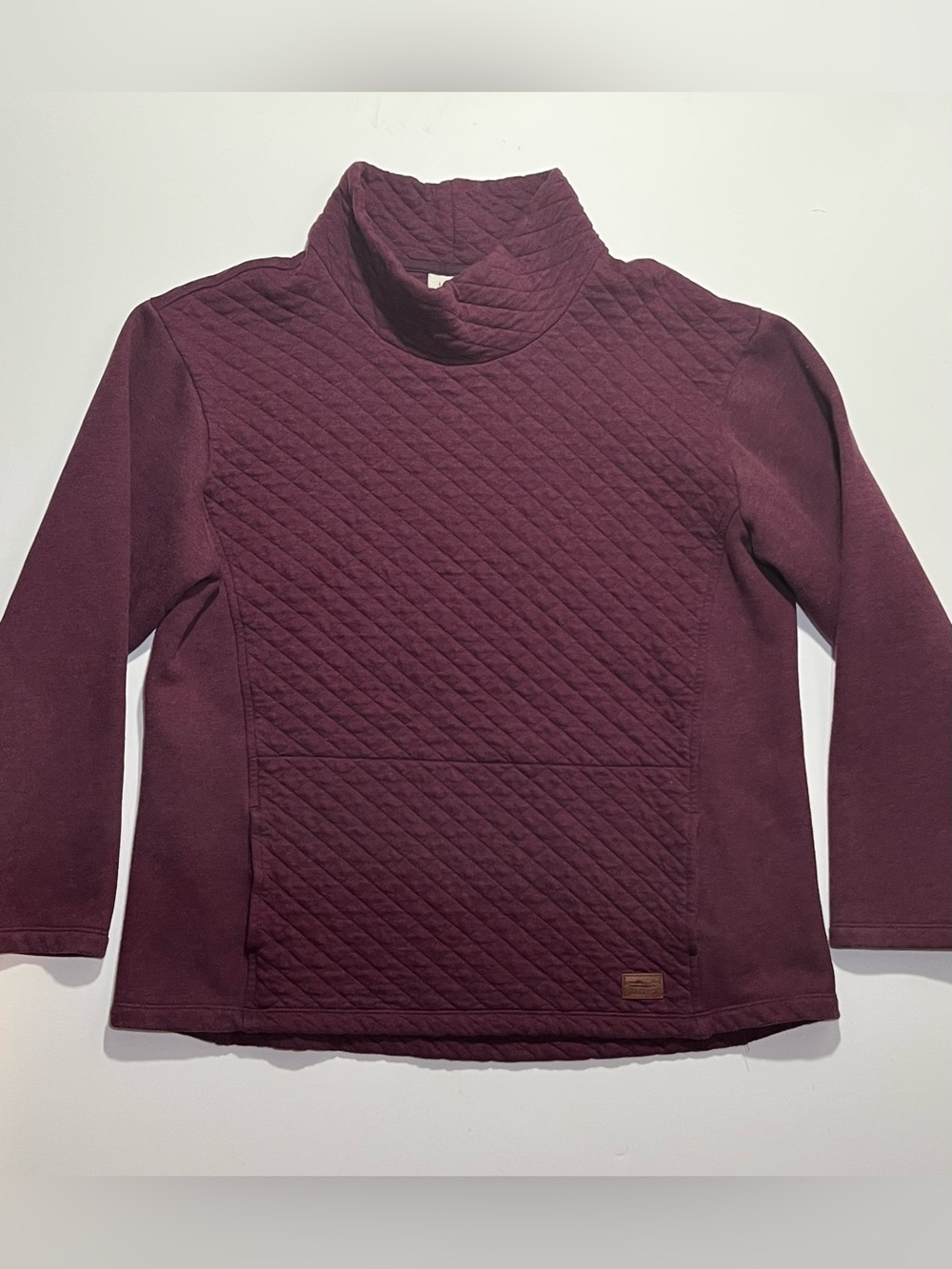 Women’s LL Bean Quilted Funnel Neck Sweater, Size Large, Burgundy
